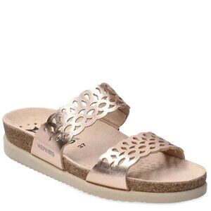 Mephisto Hennie Dual Band Sandal Platform Leather Slide Cork Footbed Rose Gold